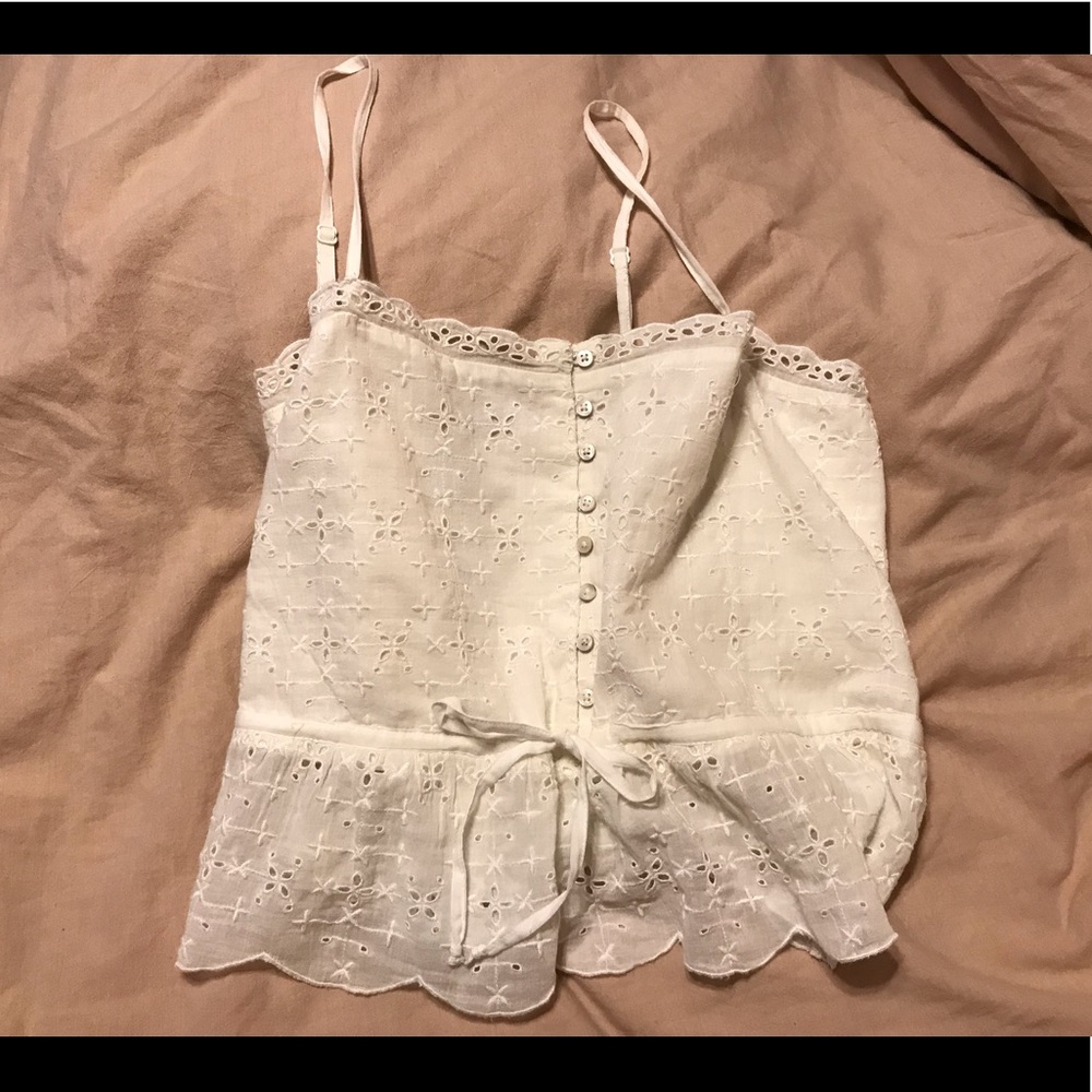 White ruffle eyelet tank top
